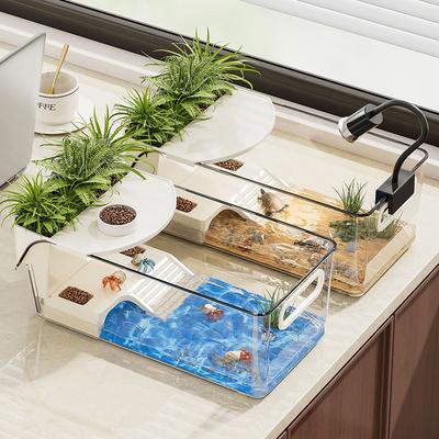 Kaplumbağa Akvaryumu Çok Fonksiyonlu Akvaryum Şeffaf Teraryum Yengeçler Yengeçler Kurbağa Sürüngen Kaplumbağa Yaşam Alanı Güneşlenme