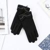New Autumn and Winter Cashmere Gloves for Women's Outdoor Cycling with Bow  Thickened Fleece Cold Proof Touch Screen and Warmth
