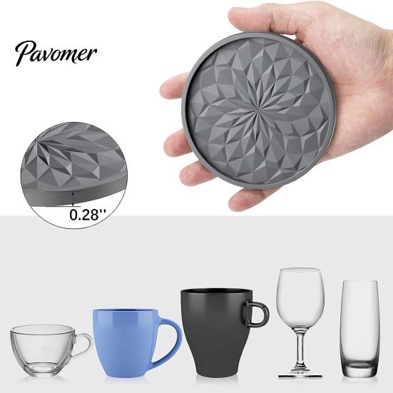 Silicone Coasters for Drinks Coaster Set with Holder, Non Slip Diamond Pattern Drink Anti Pads Cups Glasses, Heat Resistant Table Mat Home Bar Dining