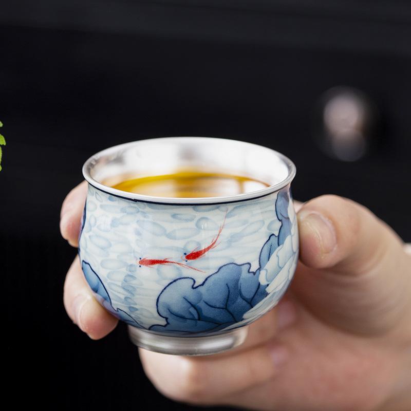 Household Blue And White Ceramic Tea Cup For Men And Women, Chinese Retro Small Capacity High-End Tea Set, Single Cup Master Cup