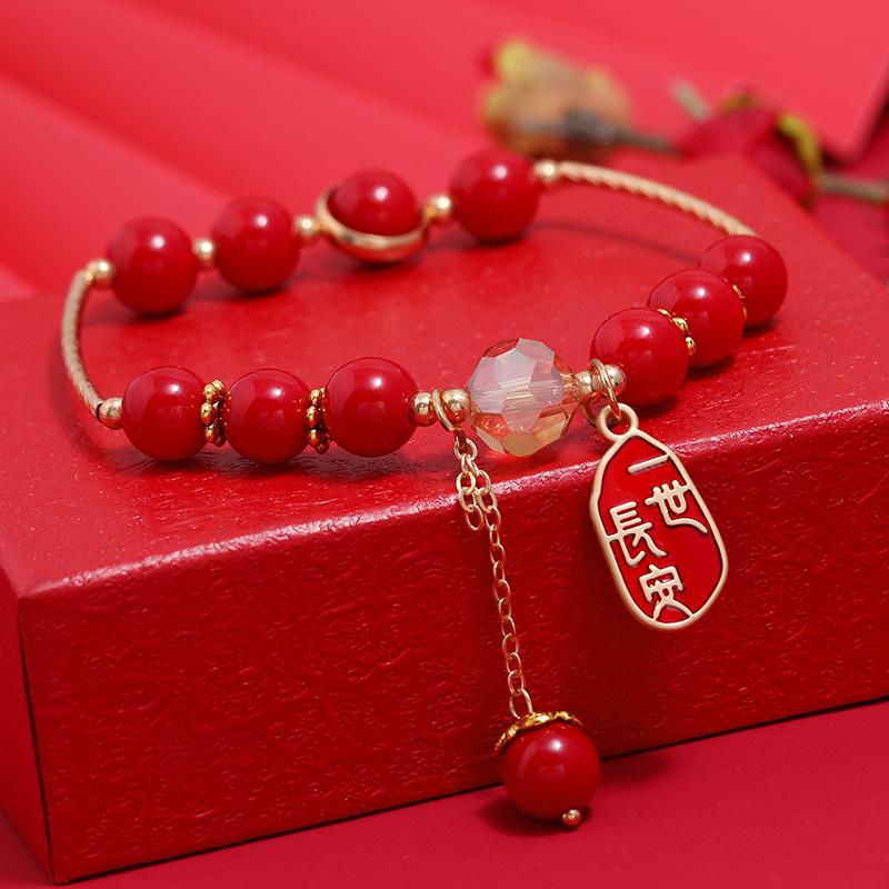 Niche design new exquisite bracelet retro red crystal simple and versatile student creative round bracelet female