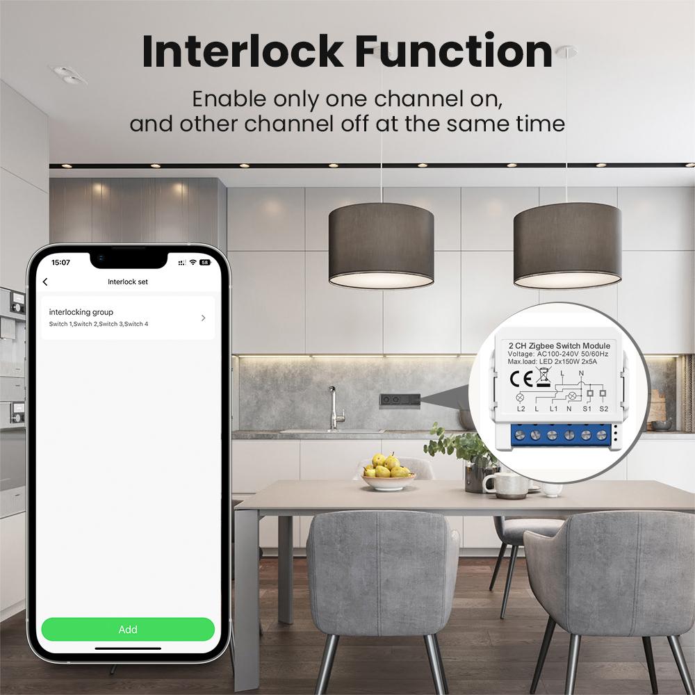 ZWSM16 2 Gang Zigbee 2-Way Switch Module Tuya Mini Remote Control Smart Circuit Breaker