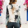 Women Plus Size V Neck Long Sleeve Abstract Printed Top Eyelet Chain Lace Up Detail