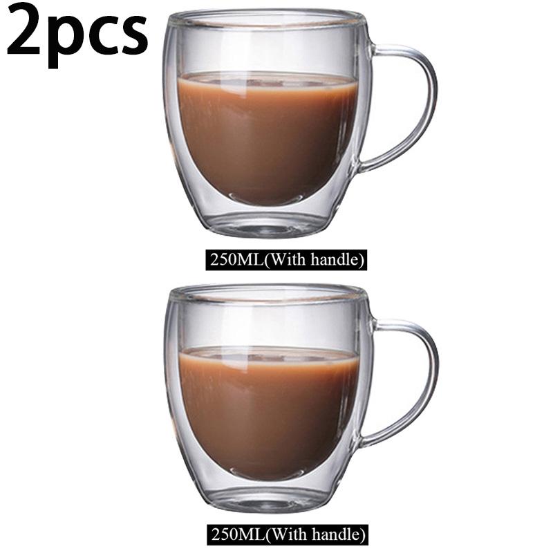 2/4pcs 250/350/450ml Heat Resistant Glass Cups Double Wall Glass Coffee Cup Breakfast Milk Water Cup Clear Juice beer Cups Sets