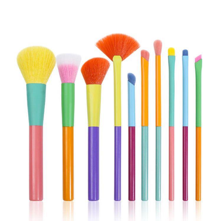 Candy Color 10-Piece Portable Makeup Brush Set - Foundation & Eyeshadow Tools