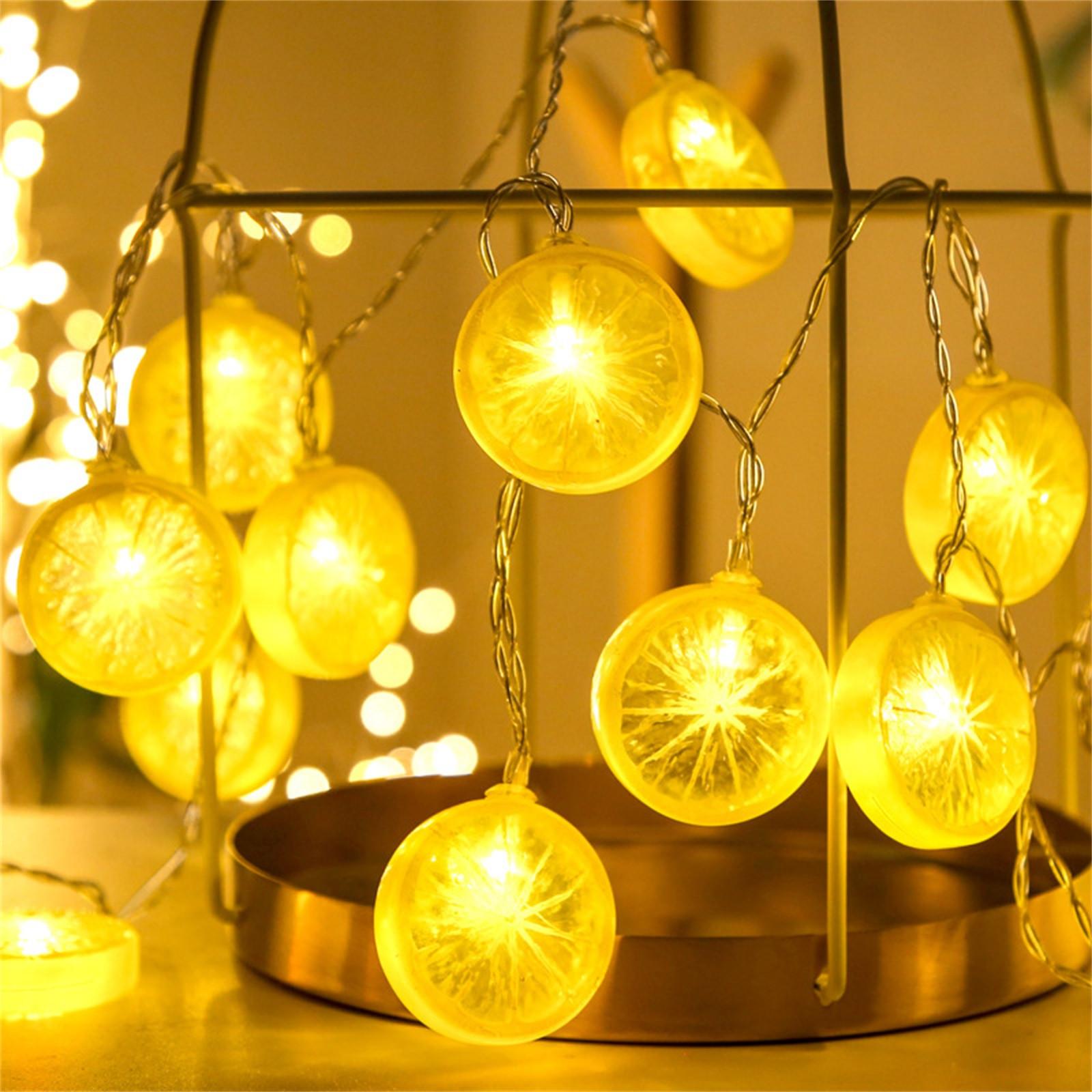 

LED Fruit Decorative String Lights Plug-in Lemon Slice Design 5 Meters 20 LED Bulbs Indoor Outdoor Use One Size жовтий