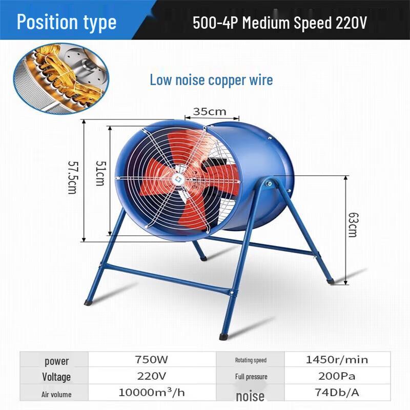 Kedehe 500mm 4-Pole Axial Flow Exhaust Fan CN plug (adapter included)