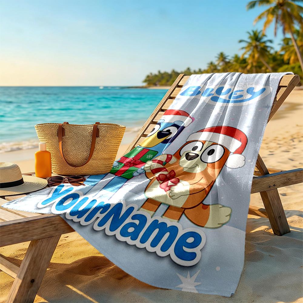Bluey Personalized Name Beach Towel Super Soft Microfiber Quickdry Fabric Perfect for Traveling Yoga Camping and Swimming