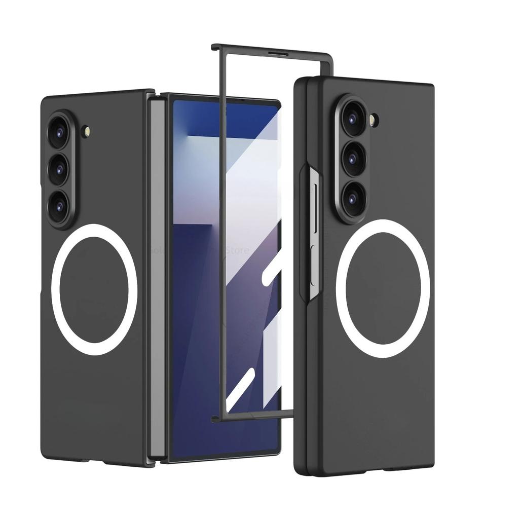 Luxury Magnetic Wireless Charging Rugged PC Case For Samsung Galaxy Z Fold 7 6 5 Full-pack Screen Front HD Film Shockproof Cover