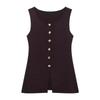 Spring New Arrival Knitting Sleeveless Tops Fashion Casual Round Neck Golden Button Plain Stitch Vest 4192100