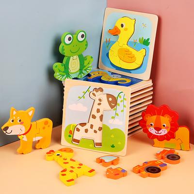Montessori Drewniane Zabawki Drewniane Puzzle Kreskówkowe Zwierzęta Poznawcze Puzzle Jigsaw Wczesna Nauka Zabawki Edukacyjne Dla Dzieci Prezent