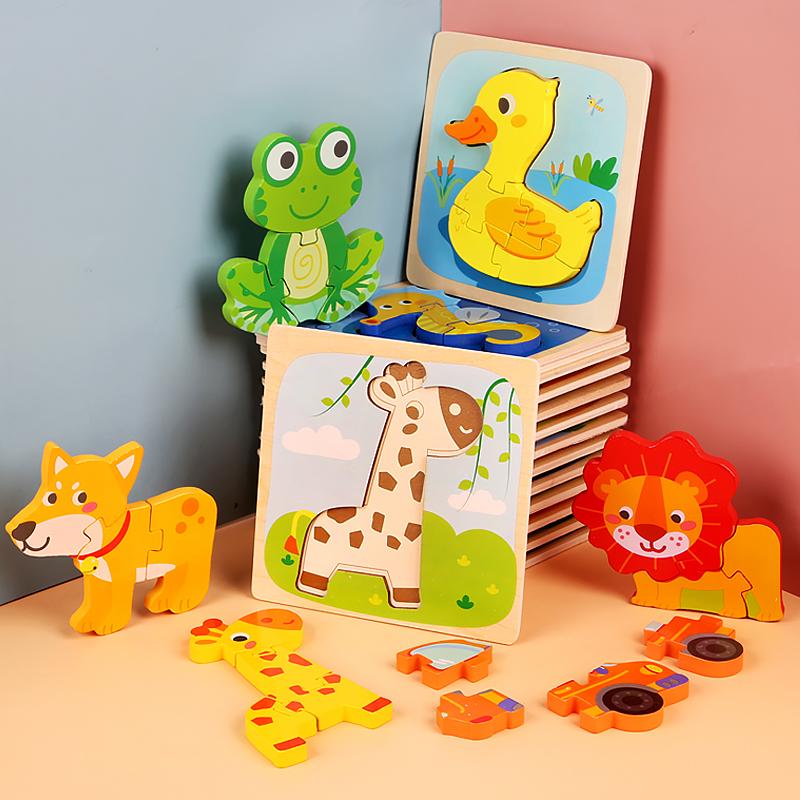 Montessori Wooden Toys Wood Puzzle Cartoon Animals Cognitive Jigsaw Puzzle Early Learning Educational Toys For Children Gift