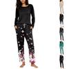 Damen Freizeit-Schlafanzug-Set mit Print, Rundhalsausschnitt und Lockerer Passform für Nachtwäsche und Loungewear