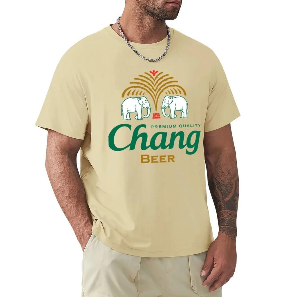 Thailand Chang Beer Bottle Label ?????? ???? T-Shirt Hippie Clothes Sweat T-shirts for Men Cotton