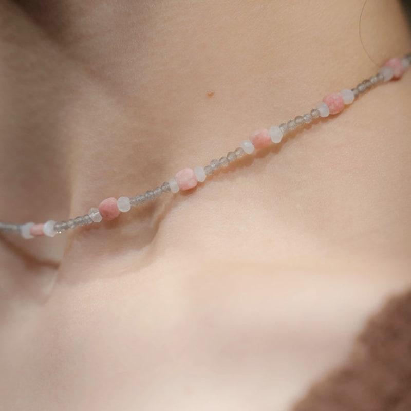 HARANG HR 39N_Pink Moonstone Labradorite Beads Necklace