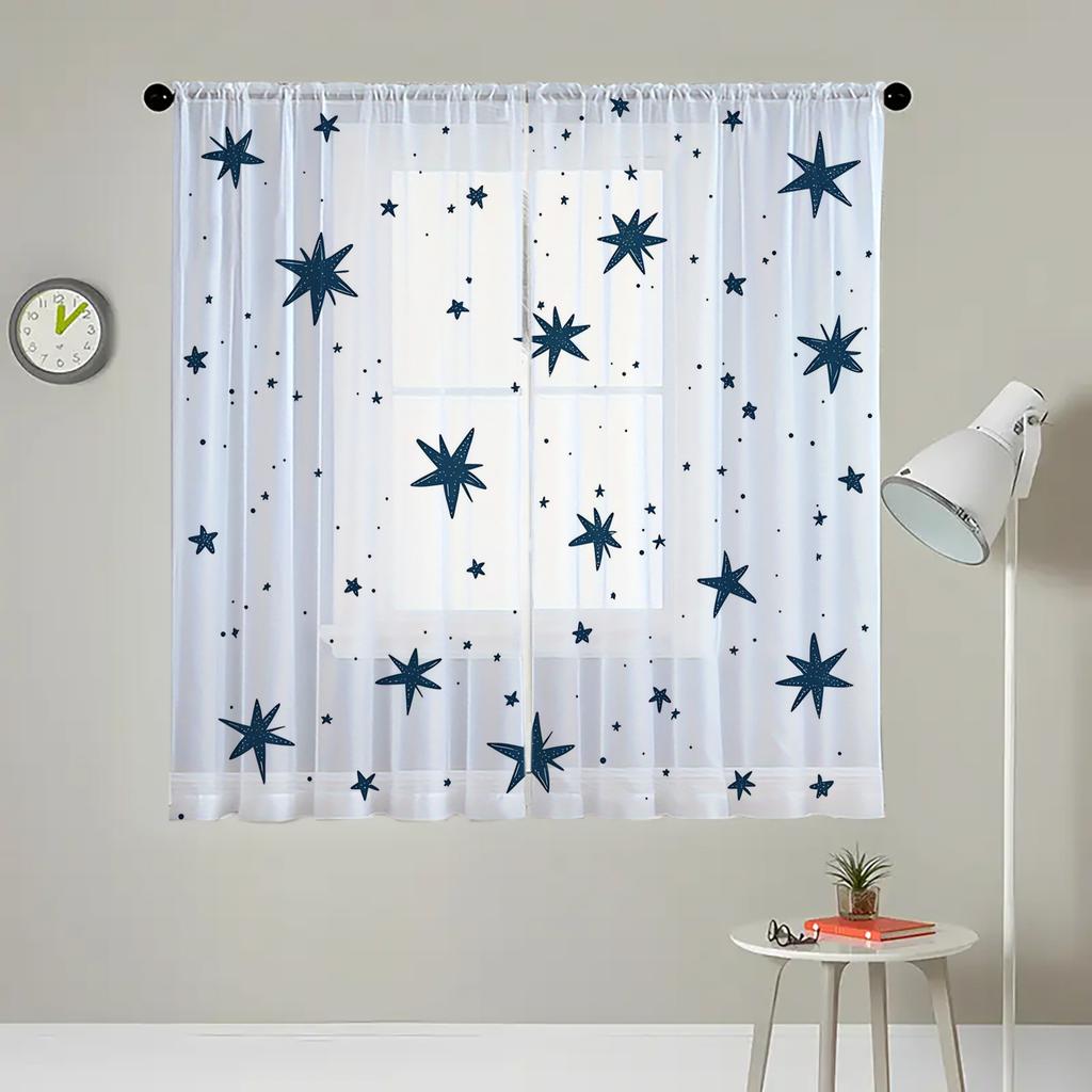2 pieces HD digital Blue pentagram  printed window screen home decor style decoration living room window screening