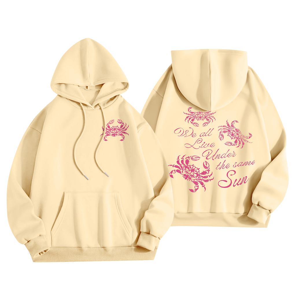 Damenmode Damen Leichter Langarmpullover mit Taschen Preppy Graphic Hoodie