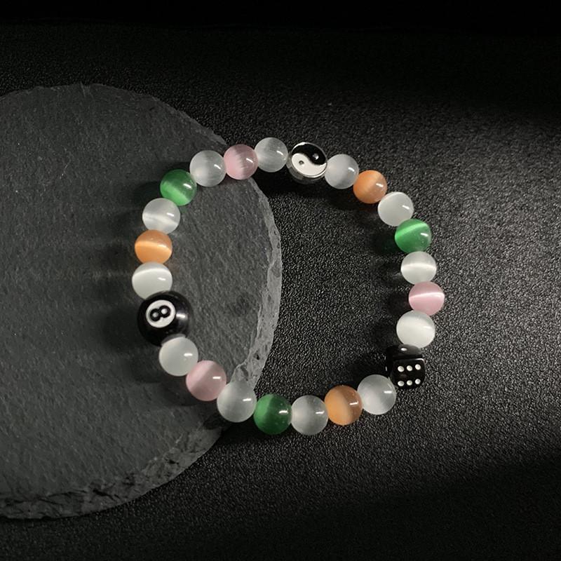 Schwarzes Achterball Geometrisches Metallknopf Armband Für Paare Und Männer