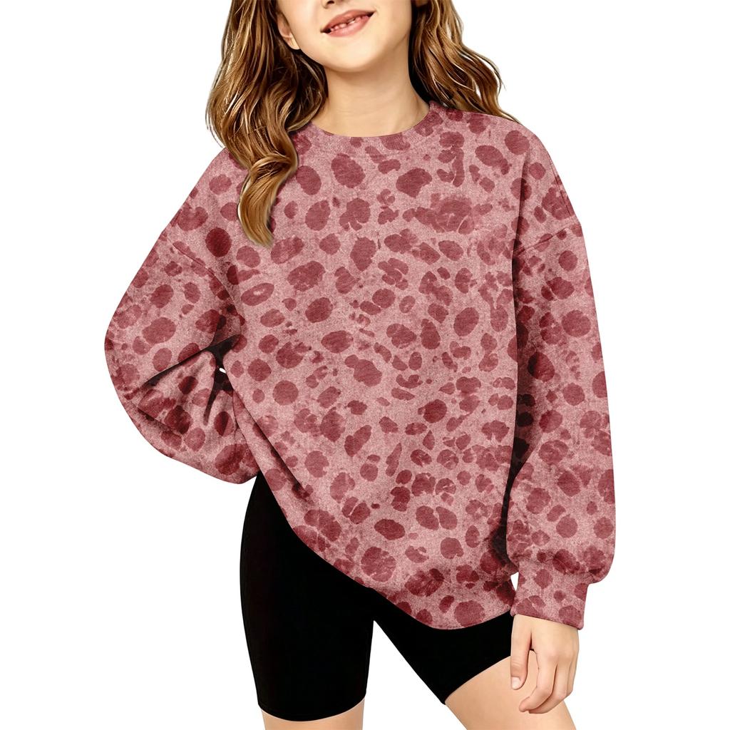 Girls' Fashion Leopard Print Neck Sweatshirt Casual Pullover Top for Everyday Wear