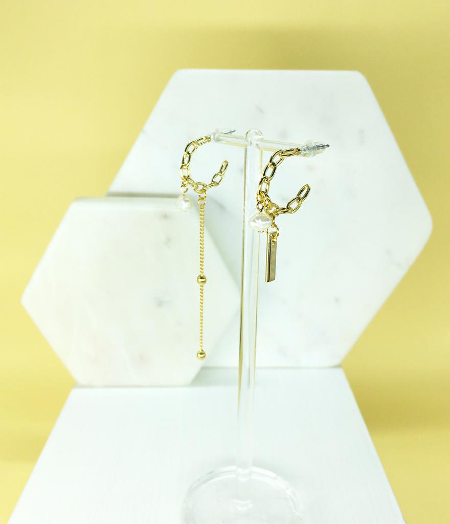 Lazy N Crazy Asymmetrical Freshwater Pearl Vintage Hoop Earrings