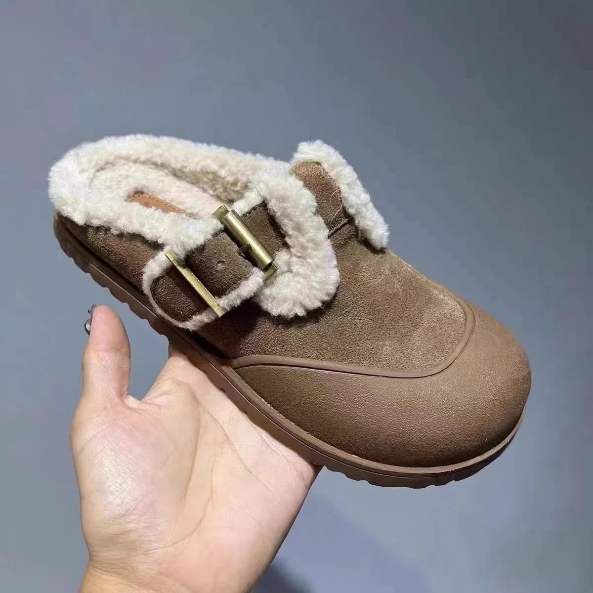 

Зимние новые женские короткие плюшевые полутапочки 2024 года, модные туфли на платформе с круглым носком, сохраняющие тепло, для женщин, повседневные домашние ботинки 39 верблюд