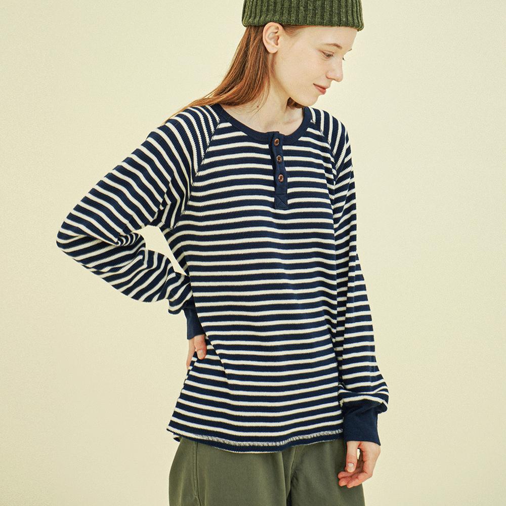CHIQUITA Henley Neck Sweatshirt (St Waffle) Navy 243601Tnv