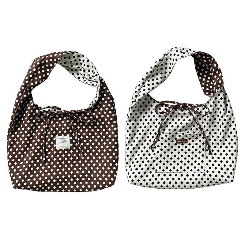 Korean Dots Shoulder Handbag Double-sided Wearable Large Capacity Tote Bag for Women Office Commuting