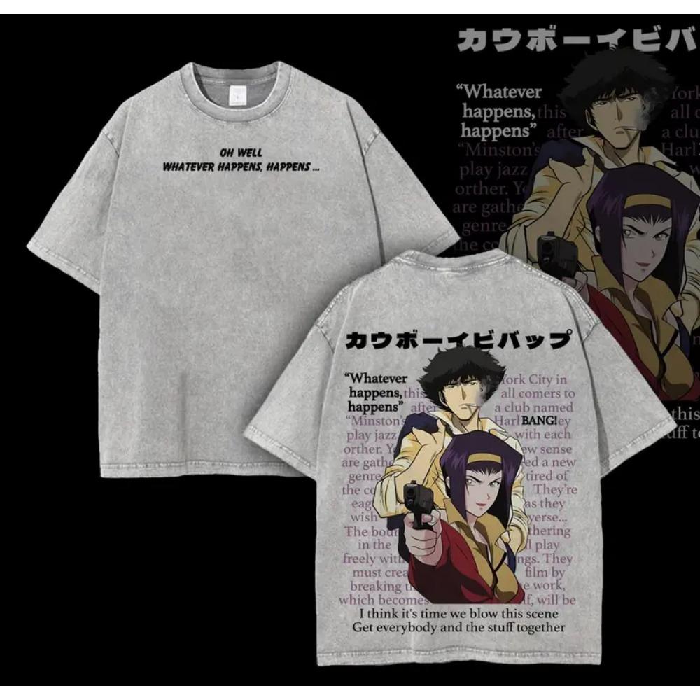 Cowboy Bebop Spike Spiegel Faye Valentine Graphic T-shirt Washed Oversized T Shirt Men Women Clothes Short Sleeve Tee