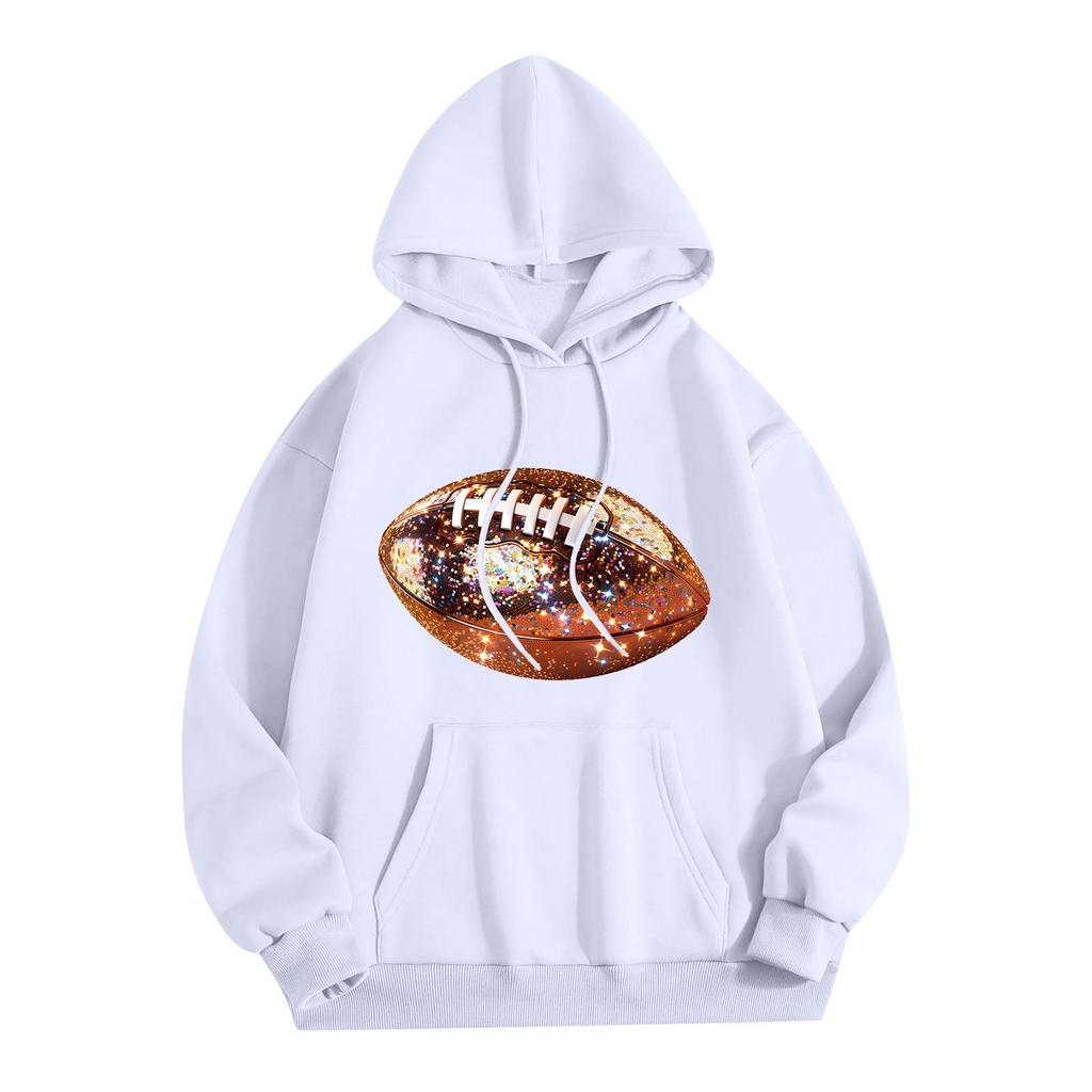 Women's Fashion Lightweight Long Sleeve Pullover With Pockets  Rugby Print Hoodie