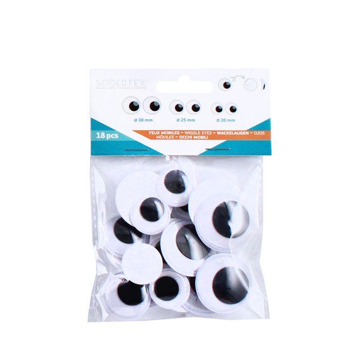 Yeux mobiles géants - SODERTEX - L774916 - Sans cils noirs - 18 pièces - Pour bricolage et déguisement