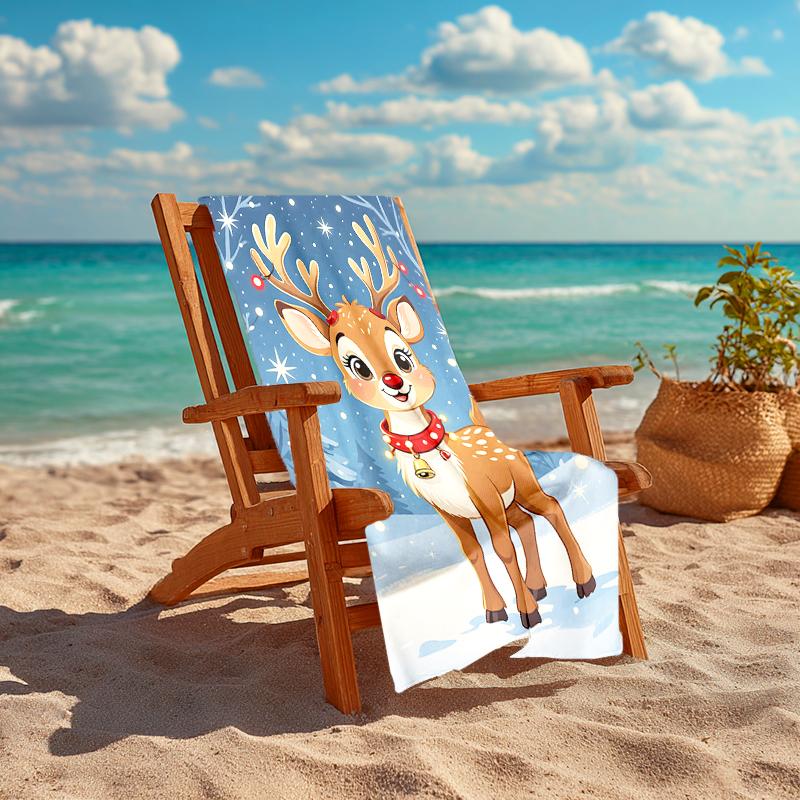 1Pc Christmas Deer Snow Beach Towel, Quick Dry, Multi-Use for Beach Pool Gym Yoga Home Travel, Christmas, Halloween, Xmas Gift S339