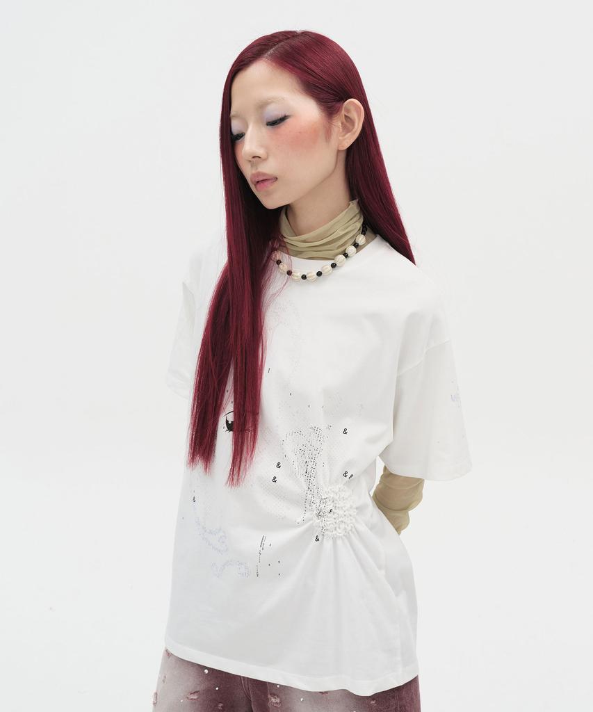 Taibseobiseu Scattered Ruched Top [White]