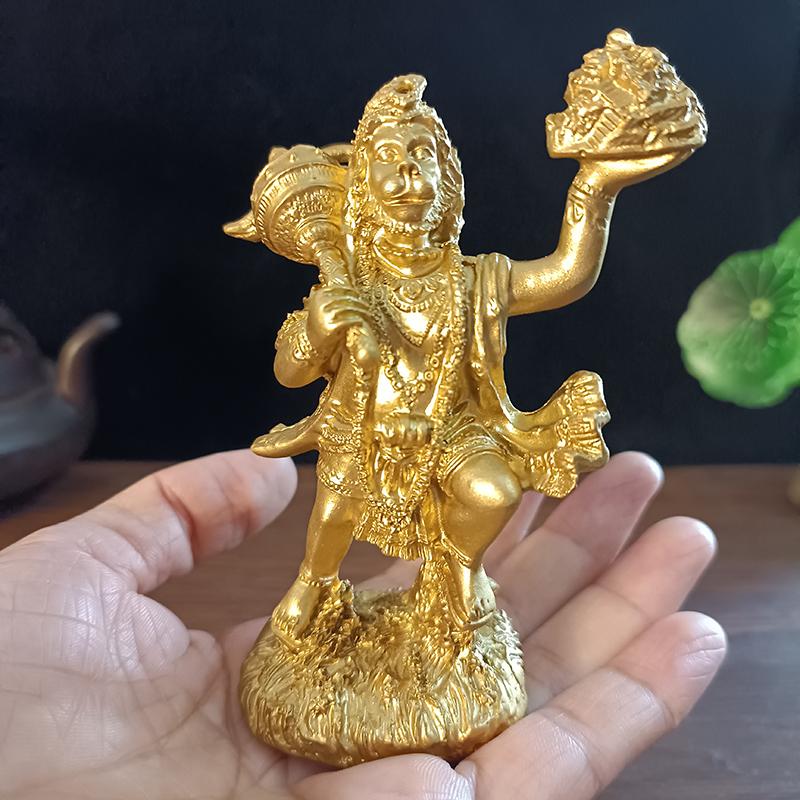 Goldene Hanuman Statue Figur Ornamente Harz Indischer Hindu Affengott Buddha Statuen Skulptur Heimdekoration Glücksbringer Geschenk
