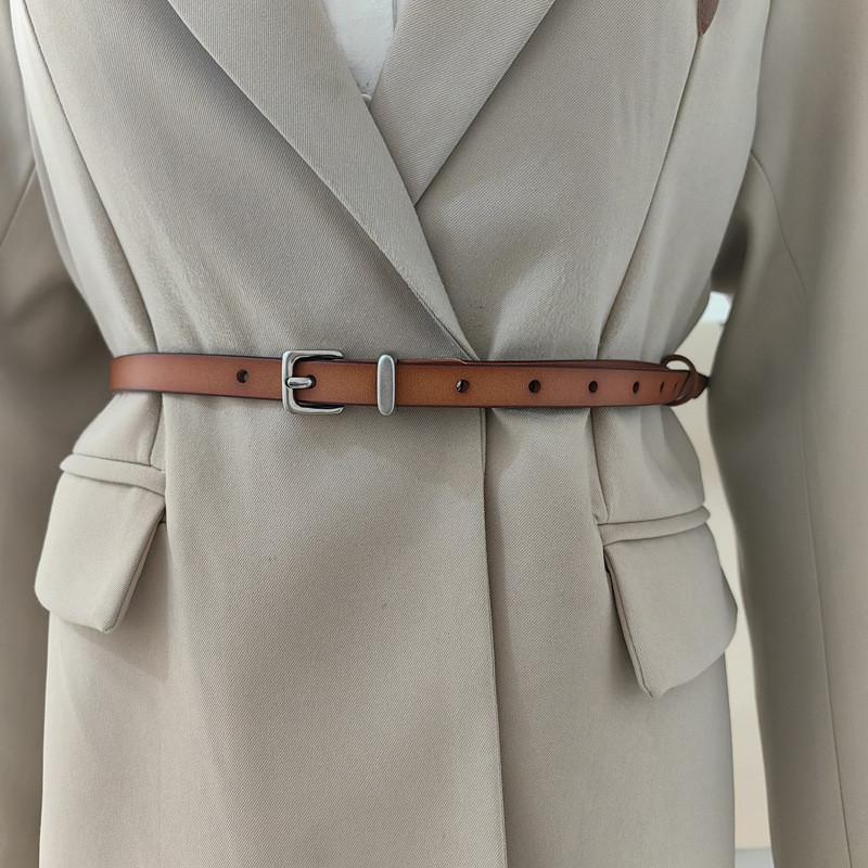 Genuine Leather Slim Belt Women With Alloy Pin Closure For Fashionable Daily Use
