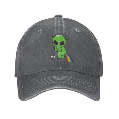 Alien Pooping Rainbow Unisex Vintage Washed Distressed Denim Baseball Cap Adjustable Cotton Baseball Hat for Men Women