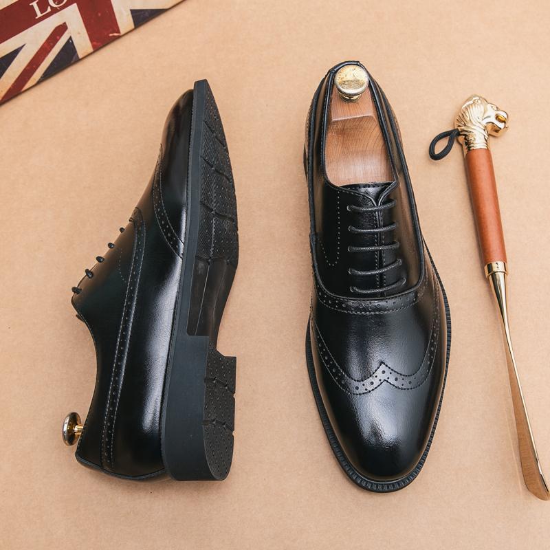 

Fashion New Men Business Dress Shoes Black Brown PU Men Lace Up Elegant Leather Shoes Men Luxurious Social Banquet Shoes Size 38-48 48