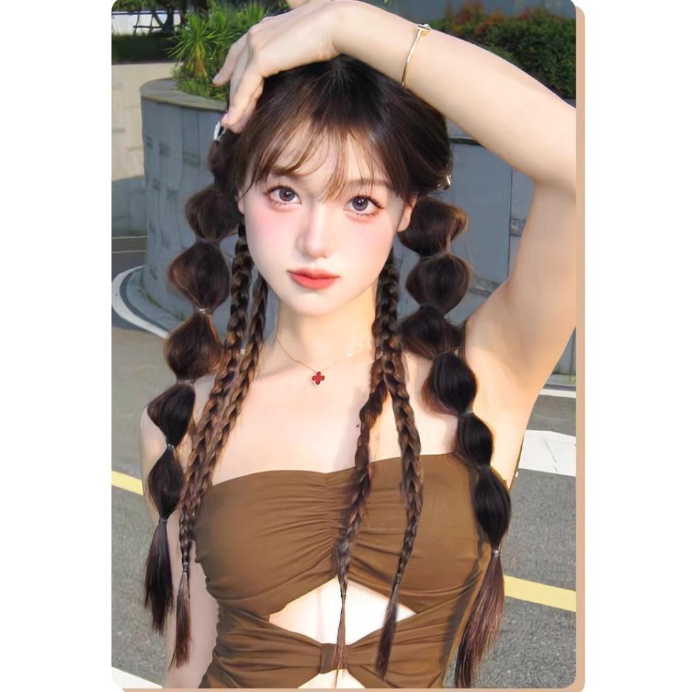 2pcs Double Ponytail Sweet Twisted Pigtails Hairpiece Lantern Braided Ponytails  Daily
