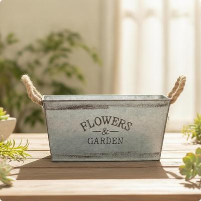 Metallpflanzgefäß mit Seilgriffen Vintage-Stil Rechteckig Gealterter Eisenblumentopf für