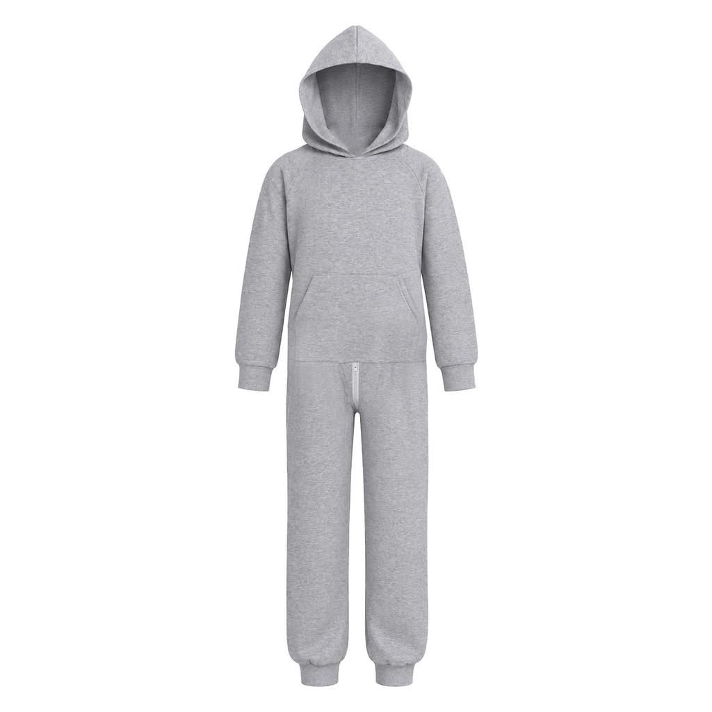 Boys Girls Adaptive Hooded One Piece Jumpsuit Long Sleeve Back Crotch Zip Bodysuit with Pocket for Outdoor Play
