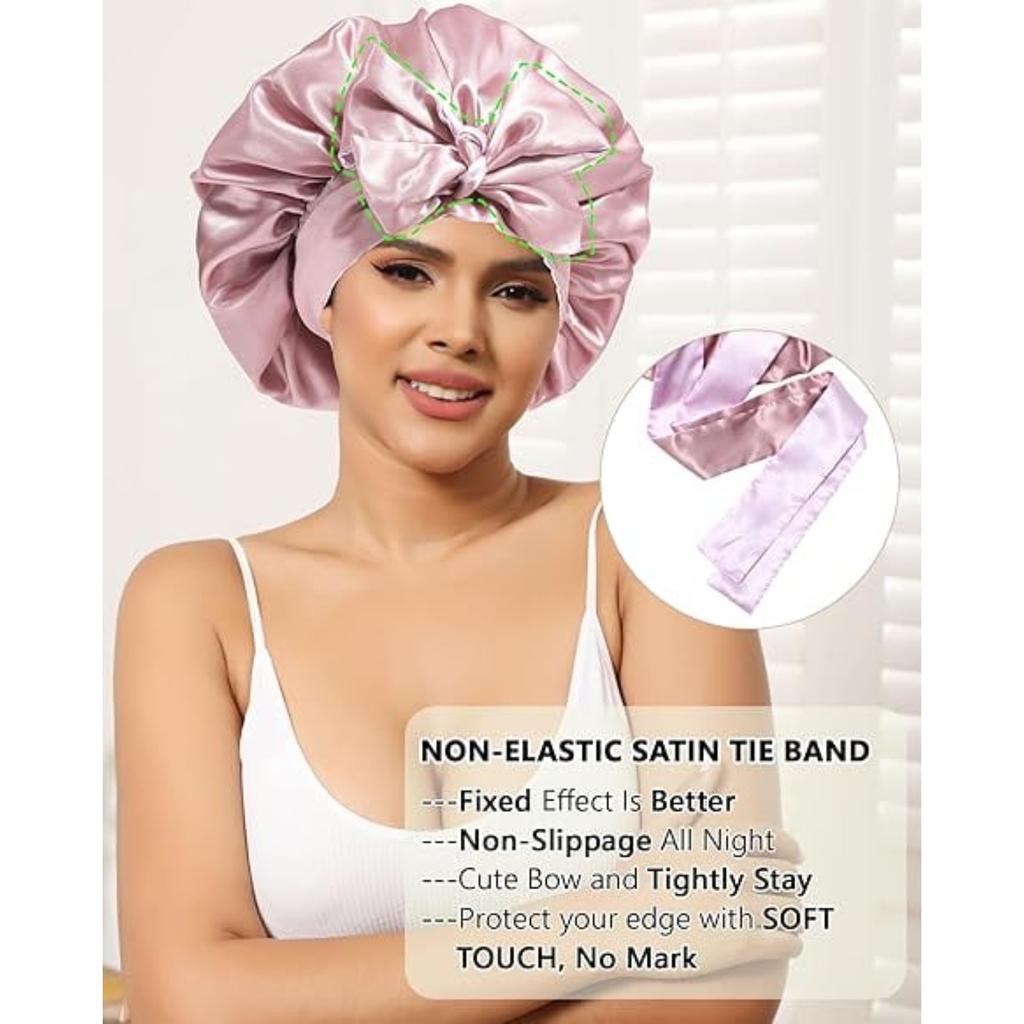 2Pack Women Satin Bonnet Silk Hair Reversible Bonnets Hair Wrap for Sleeping Cap with Tie Band