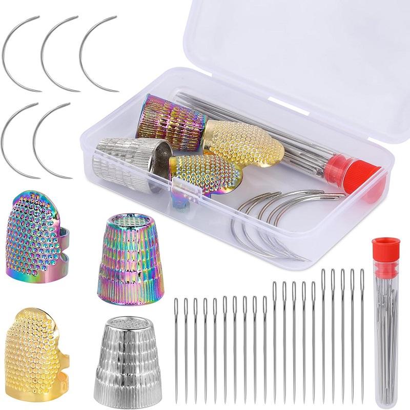 BUDDUR Retro Sewing Thimble Kit With Finger Protector Sewing Needles And Storage Box DIY Handmade Craft Accessories Tools Set