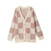 2025 autumn new loose casual cardigan long-sleeved sweater, gentle small fragrance checkerboard v-neck jacket women