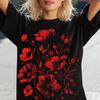 Red Floral Trendy T-Shirt | Stylish Flower Modern Design Tee