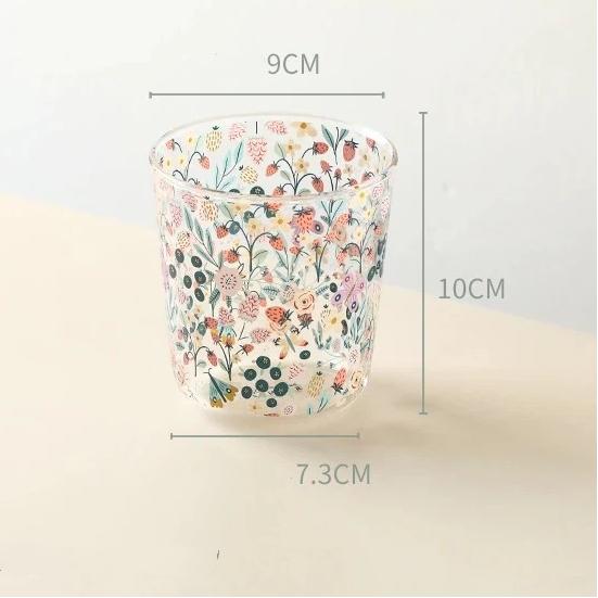 Heat Resistant Borosilicate Glass Flower Cup, Floral Glass Cup, Milk, Juice & Breakfast Drinking Glass