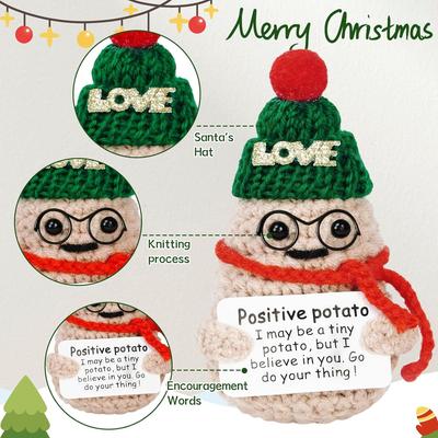 Divertenti Patate Emozionali Positive all'Uncinetto Bambole con Cartoncino Simpatico Ornamento di Patata Lavorato a Maglia di Lana Fatto a Mano Decorazioni Natalizie per la Casa