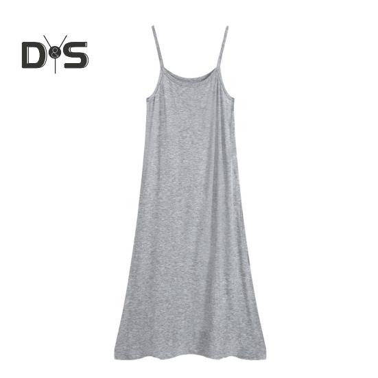 Sommerkleid ohne Ärmel, locker, einfarbig, dehnbar, rückenfrei, Rundhalsausschnitt, A-Linie, Innenbekleidung, Oberbekleidung, Midikleid, Unterkleid für den Alltag