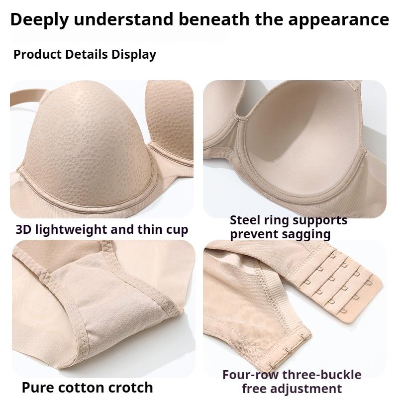 Large Breasts Make You Look Smaller and Prevent Sagging Plus-size Gathered Breathable Full-cup Bra Set with Light and Comfortable Panties.