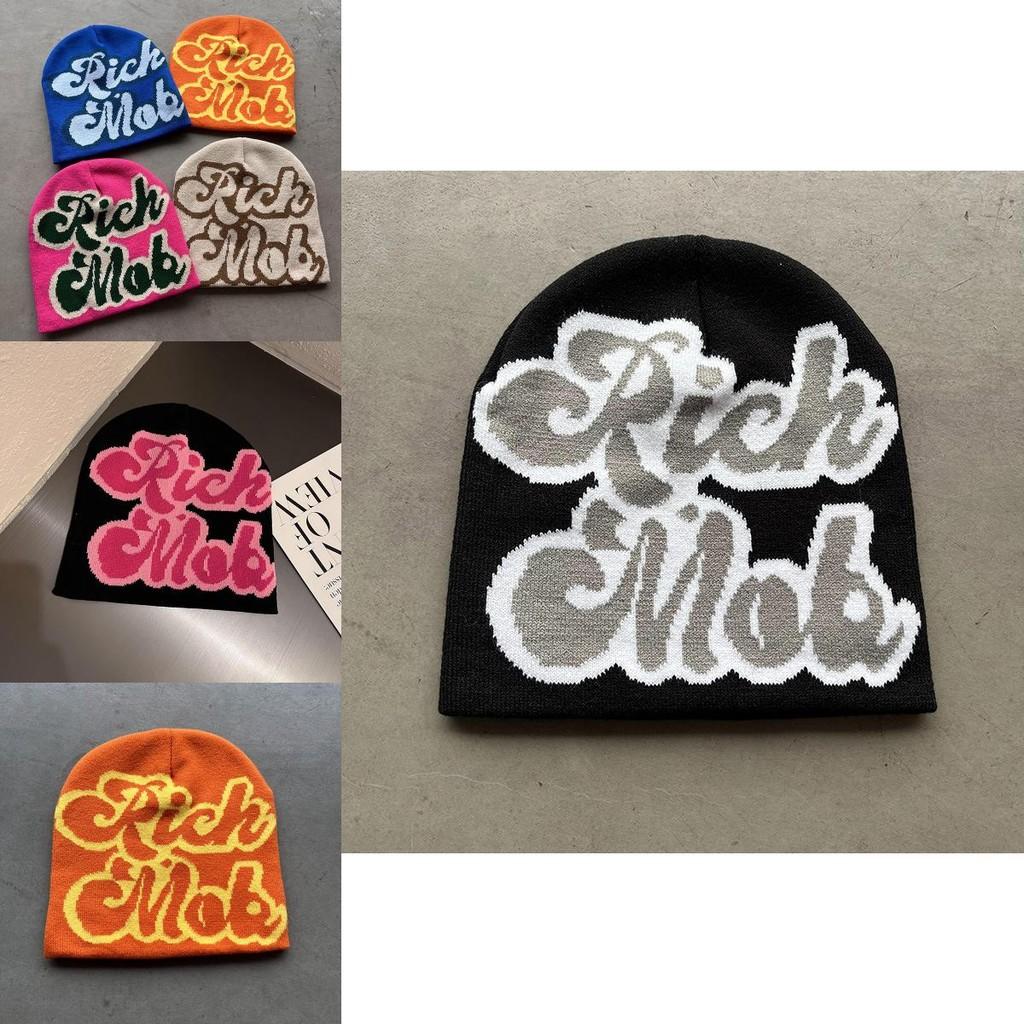 Simple Color Blocked Letter Pattern Neutral Casual Warm Knitted Hat For Cold Weather Use