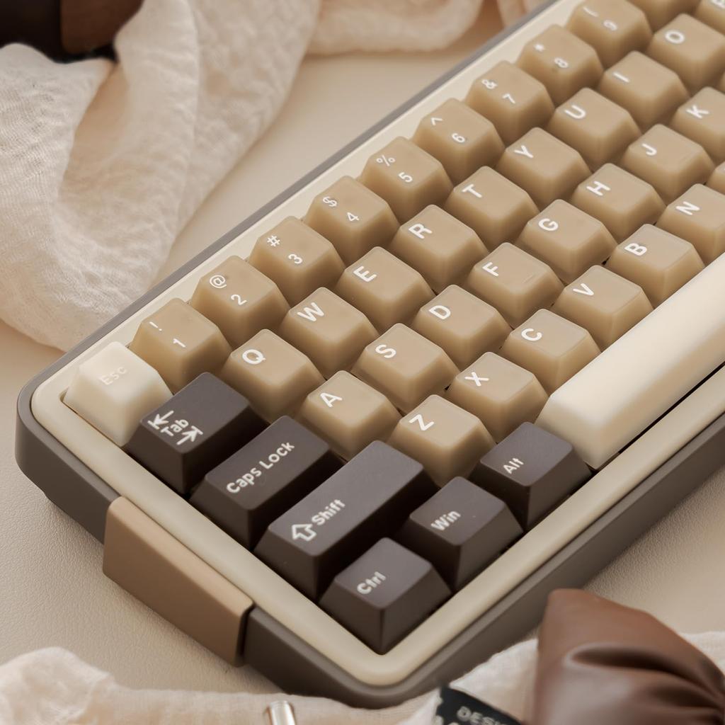 Retro PBT Keycap Set, 164 Keys, Cherry Profile Brown Keycaps, 60%, 65%, 75%, 100%, Dye-Sublimation Costom Keycaps for Cherry Gateron MX Switches,