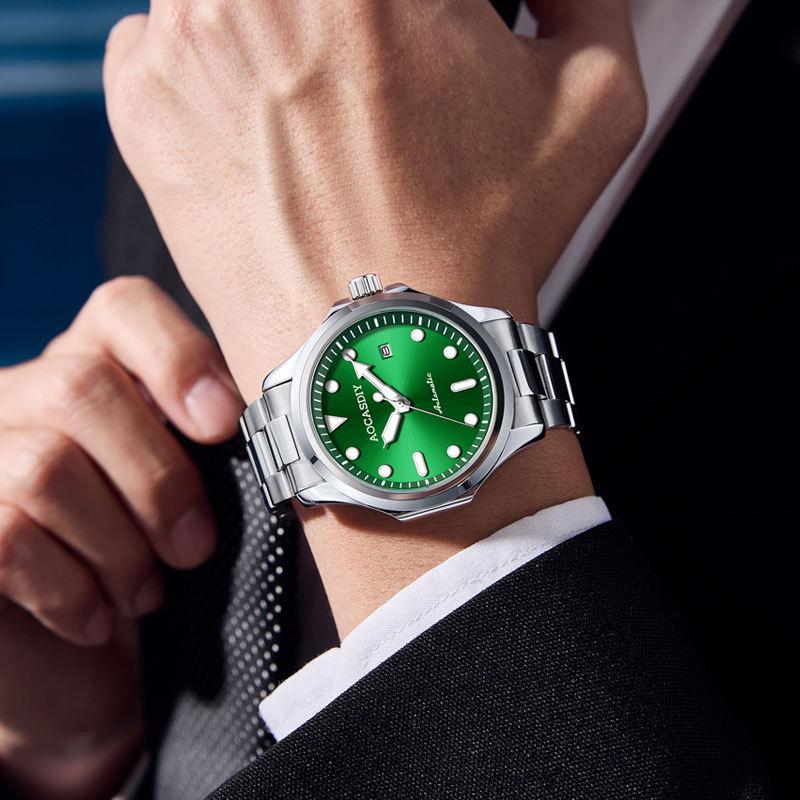 Brand Men's Automatic Skeleton Mechanical Waterproof Luminous Steel Strap Watch